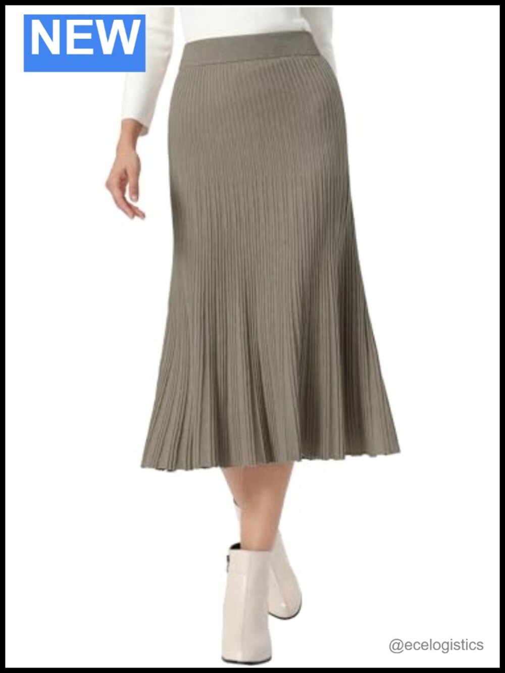 Women's Knit Maxi Skirt Elastic Waist Pleated A-Line High Rise